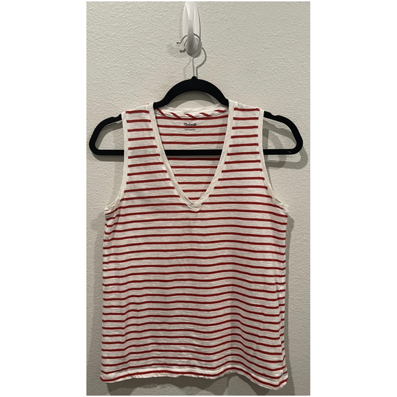 MADEWELL Sleeveless Striped Red White Tank Top - Picture 1 of 3
